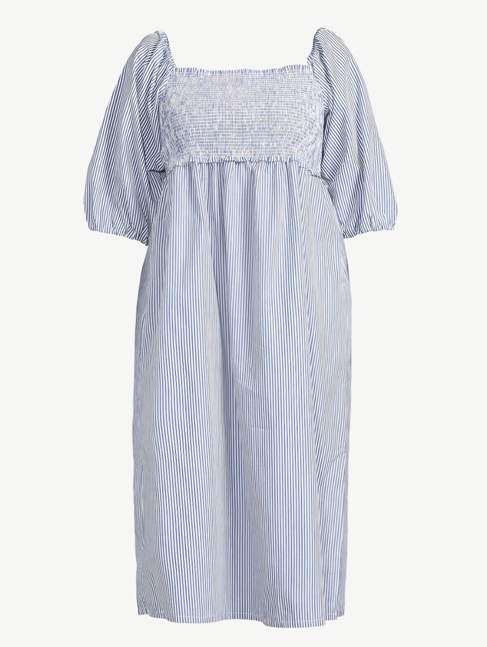 Free Assembly Women's Smocked Midi Dress Blue & White Sz S Convertible Sleeves - Picture 4 of 8